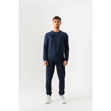 Piero Perla Bisiklet Yaka Jaguar Desen Flok Baskılı Regular Fit Lacivert Sweatshirt