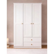 Spring 3 Kapaklı Gardırop - Mat Beyaz - Çekmeceli - Raflı - Boyalı Kapak