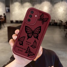 HONTINGA Samsung Galaxy A26 ile Uyumlu Kılıfı Düşüme Önleyici Basitlik Anti Düşme Kamera Korumali Kelebek Bordo Desen Yumuşak Silikon Telefon Kılıfı Kadın ve Erkek Için Uygundur K2-7222