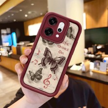 HONTINGA Oppo Reno 14 Pro 5g  ile Uyumlu Kılıfı Düşüme Önleyici Basitlik Anti Düşme Kamera Korumali Kelebek Bordo Desen Yumuşak Silikon Telefon Kılıfı Kadın ve Erkek Için Uygundur K2-7226