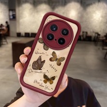 HONTINGA Vivo X200 Pro ile Uyumlu Kılıfı Düşüme Önleyici Basitlik Anti Düşme Kamera Korumali Kelebek Bordo Desen Yumuşak Silikon Telefon Kılıfı Kadın ve Erkek Için Uygundur K2-7226