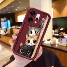 HONTINGA Oppo Reno 14 Pro 5g  ile Uyumlu Kılıfı Düşüme Önleyici Basitlik Anti Düşme Kamera Korumali Kedi Bordo Desen Yumuşak Silikon Telefon Kılıfı Kadın ve Erkek Için Uygundur K2-7154