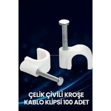 Teknocan Marketing Hiva Çelik Çivili Kroşe, Kablo Klipsi, Dayanıklı, Plastik, Beyaz, Pratik, Kablo Sabitleme Aparatı, Elektrik, Tesisat Düzenleme Için, Çivi Klips Seti, 100 Adet (No:3)