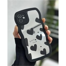 Teknocan Marketing 11 ile Uyumlu Aynalı Siyah Kalp Tasarım Dalgalı Kenar Darbe Önleyici Silikon Kılıf