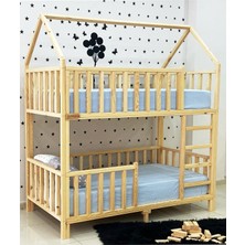 MiniWood Montessori Yatak Çatılı Ahşap Ranza 90 x 190 cm Çam Malzemeden Dayanıklı Tasarım