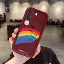 HONTINGA Vıvo Y31 5g  ile Uyumlu Kılıfı Düşüme Önleyici Basitlik Anti Düşme Kamera Korumali Gülümser Bordo Desen Yumuşak Silikon Telefon Kılıfı Kadın ve Erkek Için Uygundur K2-7060