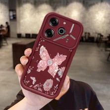 HONTINGA Tecno Pova 6  ile Uyumlu Kılıfı Düşüme Önleyici Basitlik Anti Düşme Kamera Korumali Kelebek Bordo Desen Yumuşak Silikon Telefon Kılıfı Kadın ve Erkek Için Uygundur K2-7049
