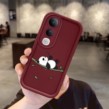 HONTINGA Vivo V50 Lite ile Uyumlu Kılıfı Düşüme Önleyici Basitlik Anti Düşme Kamera Korumali Panda Bordo Desen Yumuşak Silikon Telefon Kılıfı Kadın ve Erkek Için Uygundur K2-7223