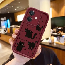 HONTINGA Oppo A3X 4g ile Uyumlu Kılıfı Düşüme Önleyici Basitlik Anti Düşme Kamera Korumali Kedi Bordo Desen Yumuşak Silikon Telefon Kılıfı Kadın ve Erkek Için Uygundur K2-7214