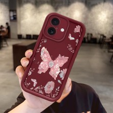 HONTINGA iPhone 17 ile Uyumlu Kılıfı Düşüme Önleyici Basitlik Anti Düşme Kamera Korumali Kelebek Bordo Desen Yumuşak Silikon Telefon Kılıfı Kadın ve Erkek Için Uygundur K2-7049