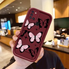 HONTINGA Samsung Galaxy A21S ile Uyumlu Kılıfı Düşüme Önleyici Basitlik Anti Düşme Kamera Korumali Kelebek Bordo Desen Yumuşak Silikon Telefon Kılıfı Kadın ve Erkek Için Uygundur K2-7222