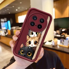 HONTINGA Vivo X200 Pro ile Uyumlu Kılıfı Düşüme Önleyici Basitlik Anti Düşme Kamera Korumali Kedi Bordo Desen Yumuşak Silikon Telefon Kılıfı Kadın ve Erkek Için Uygundur K2-7154