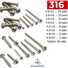 Marinox A4 Paslanmaz Ysb Saç Vidası Karışık Seti 316 Kalite Marine Vida Seti