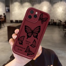 HONTINGA iPhone 11 Pro ile Uyumlu Kılıfı Düşüme Önleyici Basitlik Anti Düşme Kamera Korumali Kelebek Bordo Desen Yumuşak Silikon Telefon Kılıfı Kadın ve Erkek Için Uygundur K2-7222