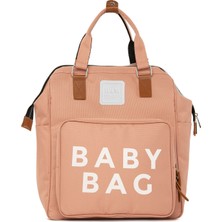 Bagmori Pudra Renkli Baby Bag Baskılı Cepli Anne Bebek Bakım Sırt Çantası Polyester Malzemeden