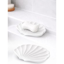 Omilife Beyaz İstiridye Şekilli Silikon Sabunluk Kaymaz Su Giderli Sabun Kabı Banyo Mutfak Organizer