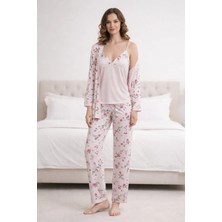 Pemilo Kadın 3376 3'lü Viscon Sabahlık Pijama Takımı