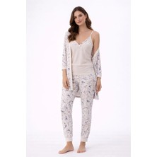 Pemilo Kadın 3378 3'lü Viscon Sabahlık Pijama Takımı