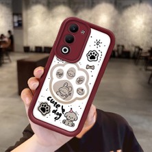HONTINGA Oppo A5 5g ile Uyumlu Kılıfı Düşüme Önleyici Basitlik Anti Düşme Kamera Korumali Kedi Bordo Desen Yumuşak Silikon Telefon Kılıfı Kadın ve Erkek Için Uygundur K2-7230