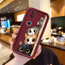 HONTINGA Vivo V50 ile Uyumlu Kılıfı Düşüme Önleyici Basitlik Anti Düşme Kamera Korumali Kedi Bordo Desen Yumuşak Silikon Telefon Kılıfı Kadın ve Erkek Için Uygundur K2-7154
