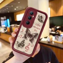 HONTINGA Realme C65 4g ile Uyumlu Kılıfı Düşüme Önleyici Basitlik Anti Düşme Kamera Korumali Kelebek Bordo Desen Yumuşak Silikon Telefon Kılıfı Kadın ve Erkek Için Uygundur K2-7226