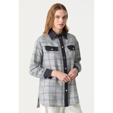 Accort Kot Detaylı Ekose Gömlek-Mavi