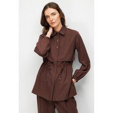 Accort Bel Detaylı Modal Tunik Gömlek-Kahve