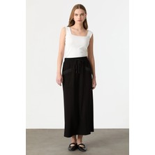 Accort Cep Detaylı Modal Etek-Siyah