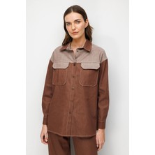 Accort Metal Düğme Detaylı Tunik Gömlek-Kahve