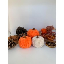 Teknocan Marketing Dekoratif Balkabağı Seti – 3’lü El Yapımı | Turuncu & Krem Yün Iplikten