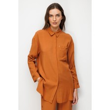 Accort Kolları Düğme Detaylı Tunik Gömlek-Taba