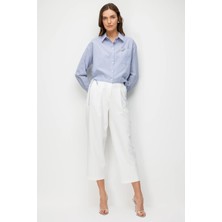 Accort Nakış Detaylı Çizgili Gömlek-Mavi