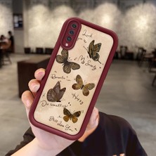 HONTINGA Samsung Galaxy A50 ile Uyumlu Kılıfı Düşüme Önleyici Basitlik Anti Düşme Kamera Korumali Kelebek Bordo Desen Yumuşak Silikon Telefon Kılıfı Kadın ve Erkek Için Uygundur K2-7226