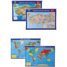 Gülpaş Renkli Dünya ve Türkiye Haritası 70X100 cm İkili Paket Eğitim Ürünü