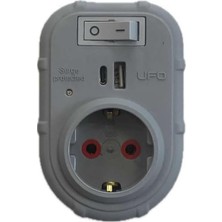 Teknocan Marketing Yeni Tekli Akım Korumalı 5V 2,4A USB ve Type-C ile Hızlı Şarj, Anahtarlı Topraklı Priz, Sürekli Koruma, 16A 250V, Max 3500W Aşırı Yük Koruması