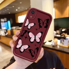 HONTINGA iPhone Xr ile Uyumlu Kılıfı Düşüme Önleyici Basitlik Anti Düşme Kamera Korumali Kelebek Bordo Desen Yumuşak Silikon Telefon Kılıfı Kadın ve Erkek Için Uygundur K2-7222