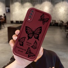 HONTINGA Samsung Galaxy A50 ile Uyumlu Kılıfı Düşüme Önleyici Basitlik Anti Düşme Kamera Korumali Kelebek Bordo Desen Yumuşak Silikon Telefon Kılıfı Kadın ve Erkek Için Uygundur K2-7222