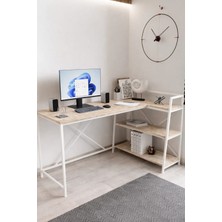 Flinder Merkür Renk Raflı Çift Yöne Uygun, Bilgisayar Masası, Ofis Masası, Çizim Masası, L Masa