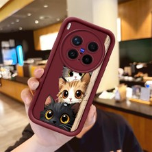 HONTINGA Vivo X300 Pro ile Uyumlu Kılıfı Düşüme Önleyici Basitlik Anti Düşme Kamera Korumali Kedi Bordo Desen Yumuşak Silikon Telefon Kılıfı Kadın ve Erkek Için Uygundur K2-7154