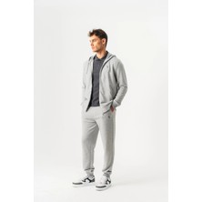 Piero Perla Kapüşonlu Regular Fit Önü Fermuarlı Gri Melanj Hırka