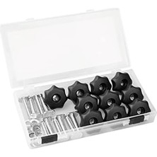 Teknocan Marketing 71481 T-Track Topuz Takımı, 7 Yıldızlı Dişli 1/4-20 Düğmeler, T-Cıvatalar ve Ağaç Işleme Jig ve Armatürleri Için Pullar, 10'lu Paket