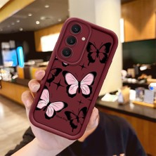 HONTINGA Samsung Galaxy S25 Plus ile Uyumlu Kılıfı Düşüme Önleyici Basitlik Anti Düşme Kamera Korumali Kelebek Bordo Desen Yumuşak Silikon Telefon Kılıfı Kadın ve Erkek Için Uygundur K2-7222