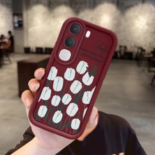 HONTINGA Vıvo Y21D  ile Uyumlu Kılıfı Düşüme Önleyici Basitlik Anti Düşme Kamera Korumali Çiçek Bordo Desen Yumuşak Silikon Telefon Kılıfı Kadın ve Erkek Için Uygundur K2-7044