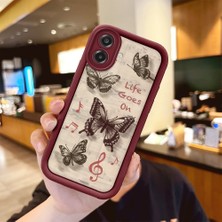 HONTINGA Samsung Galaxy A07 ile Uyumlu Kılıfı Düşüme Önleyici Basitlik Anti Düşme Kamera Korumali Kelebek Bordo Desen Yumuşak Silikon Telefon Kılıfı Kadın ve Erkek Için Uygundur K2-7226