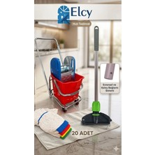 Elcy Tek Kovalı Çelik Pressli Krom Temizlik Arabası ve Paspas Arabası Temizlik Seti Islak Mop Seti