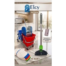 Elcy Çift Kovalı Krom Temizlik Arabası Paspas Arabası Sap Mop Aparat (Çelik Pressli) 10 Adetıslakmop