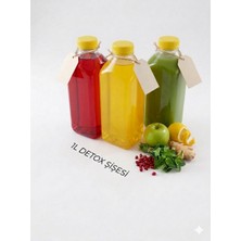 Erbaşlar 6 Adet 1 Lt Köşeli Detox, Meyve Suyu,zeytinyağı, Sporcu,diyet -Boş Pet Şişe(Sarı Kilitli Kapaklı)