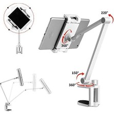 Teknocan Marketing Alüminyum Uzun Kollu Tablet Standı, /ipad/ipad Mini/ipad Pro 12,9 Inç Herhangi Bir Telefon/tablet 4-13 Inç, 360° Dönebilen Braketli Kızak Ev, Ofis, Mutfak ve Yatak Için - Siyah