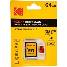 Kodak 64GB Uhs-I U3 V30 Micro Sd Kart + Adaptör (Kırmızı)
