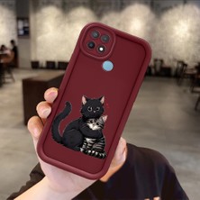 HONTINGA Oppo A15S ile Uyumlu Kılıfı Düşüme Önleyici Basitlik Anti Düşme Kamera Korumali Kedi Bordo Desen Yumuşak Silikon Telefon Kılıfı Kadın ve Erkek Için Uygundur K2-7214